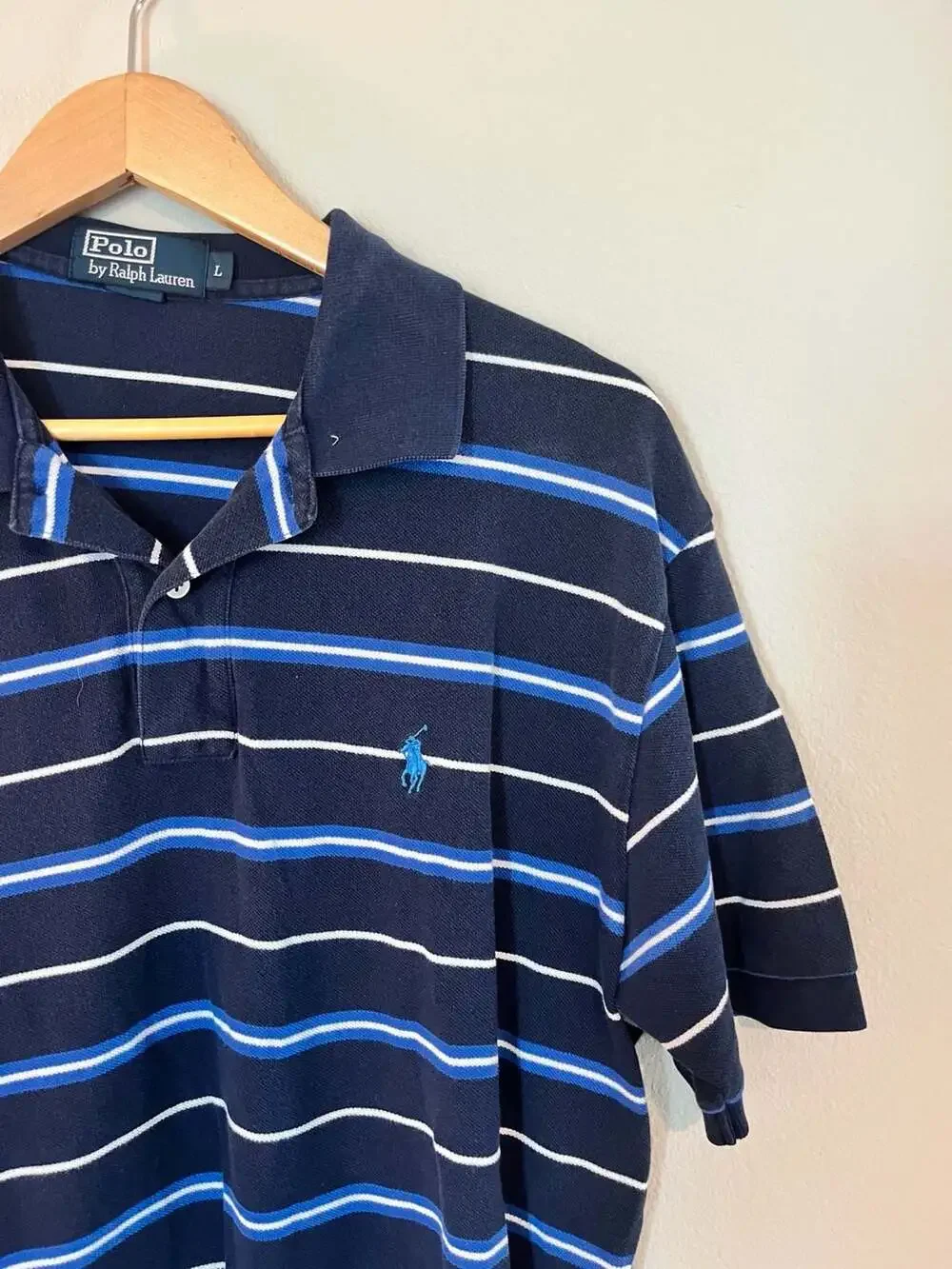 Polo Ralph Lauren, Men's Navy Blue Striped Short Sleeve Polo, Preppy,Old Money,L